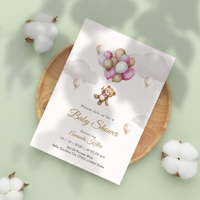 Invitation du Baby shower de ballon de l'ours bébé (Créateur téléchargé)