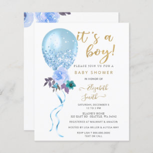 Invitation du Baby shower de ballons bleu budget