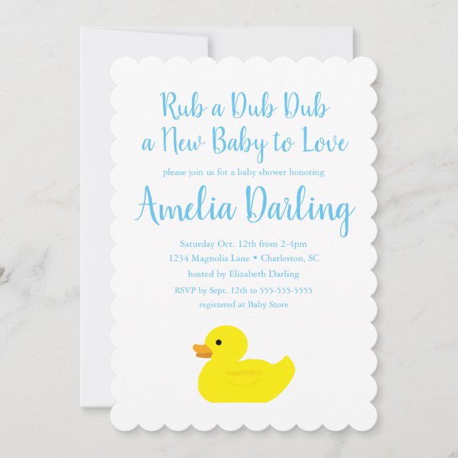 Invitation du Baby shower de canard en caoutchouc (Devant)
