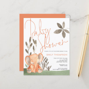 Invitation du Baby shower de corail éléphant budgé