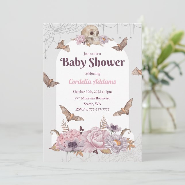 Invitation du Baby shower de crâne Citrouille d'Ha (Debout devant)