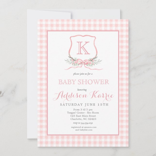 Invitation du Baby shower de crête de Monogram Pre (Devant)