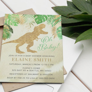 Invitation du Baby shower de dinosaure aquarelle b