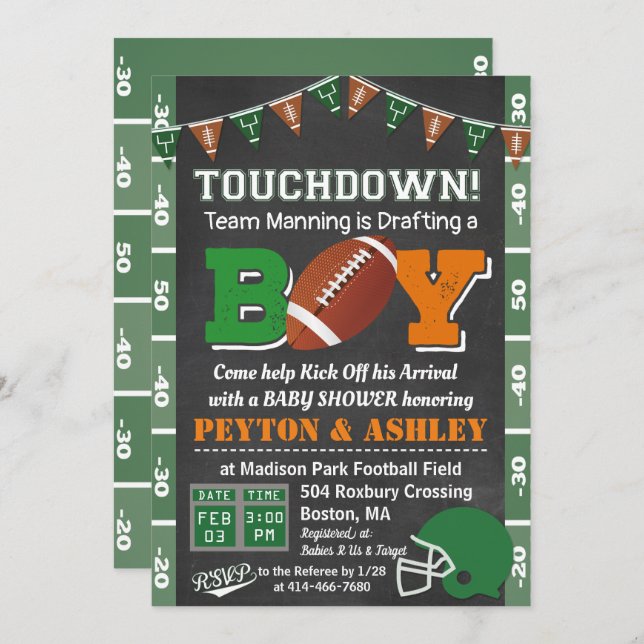 Invitation du Baby shower de football Chalkboard (Devant / Derrière)