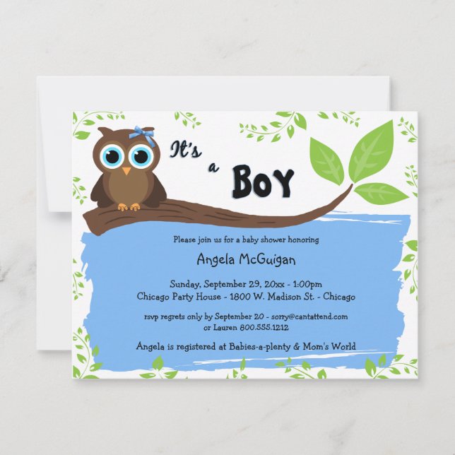 Invitation du Baby shower de la Chouette blanche b (Devant)