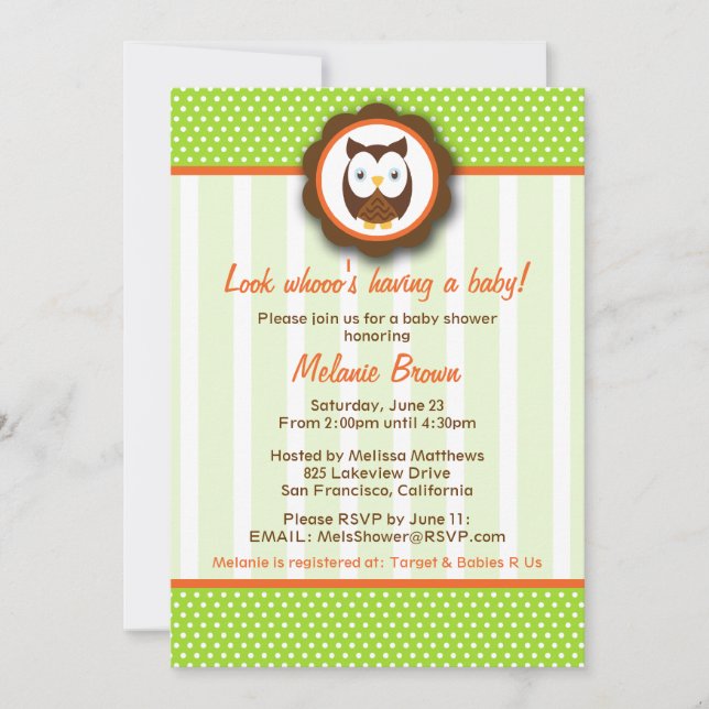 Invitation du Baby shower de la Chouette [Vert] (Devant)