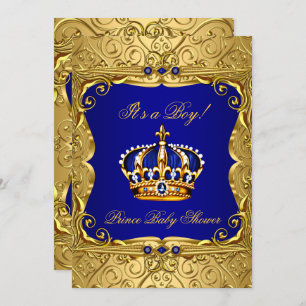 Invitation du Baby shower de la Couronne d'or bleu