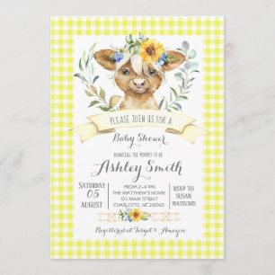 invitation du baby shower de la ferme de vache san