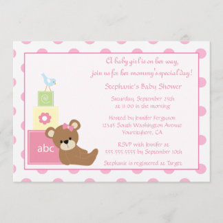 Invitation du baby shower de la fille d'ours et