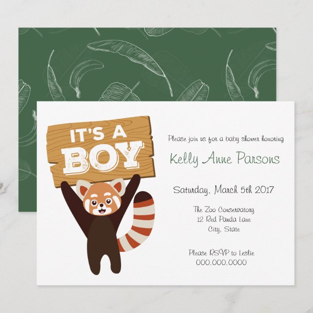 Invitation du Baby shower de la jungle de Panda Ro (Devant / Derrière)