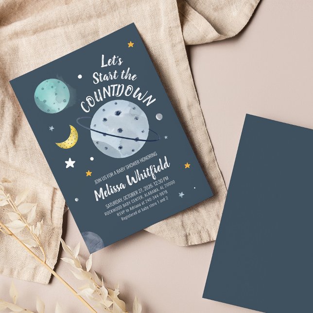Invitation du Baby shower de la Lune externe de l' (Outer Space Countdown Baby Shower Party Invitation)