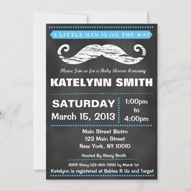 Invitation du Baby shower de la moustache de Chalk (Devant)