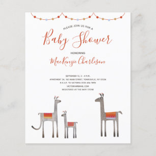 Invitation du Baby shower de Llama Budget