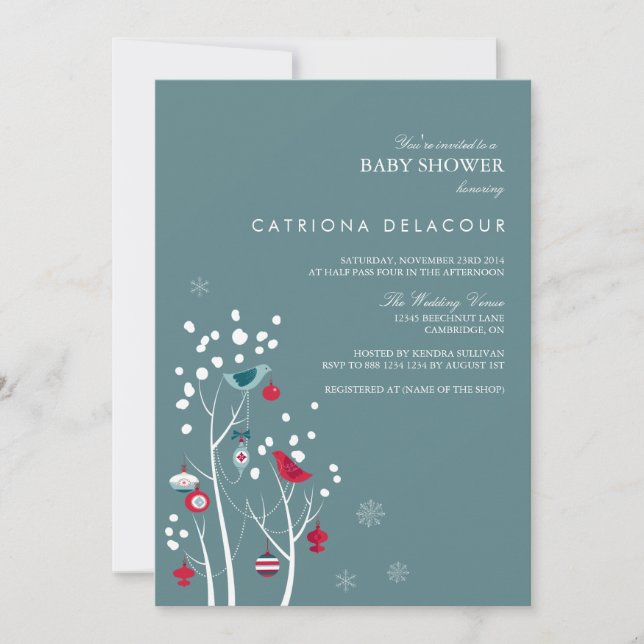 Invitation du Baby shower de neige turquoise et ro (Devant)