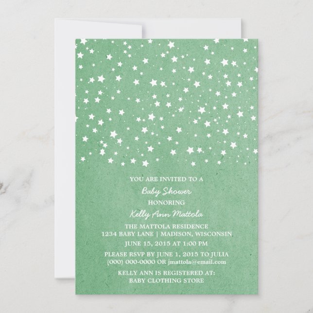 Invitation du Baby shower de nuit Green Starry (Devant)