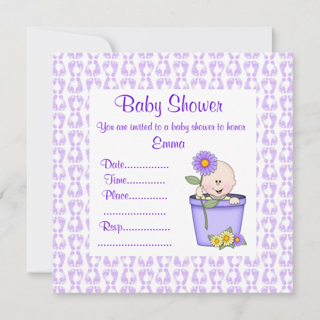 INVITATION DU BABY SHOWER DE POT DE FLEURS Violet (Devant)