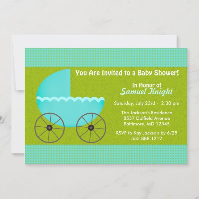 Invitation du Baby shower de poussette bleu Envisa (Devant)