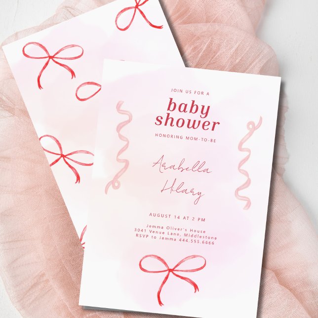 Invitation du Baby shower de ruban rose Coquette (Créateur téléchargé)