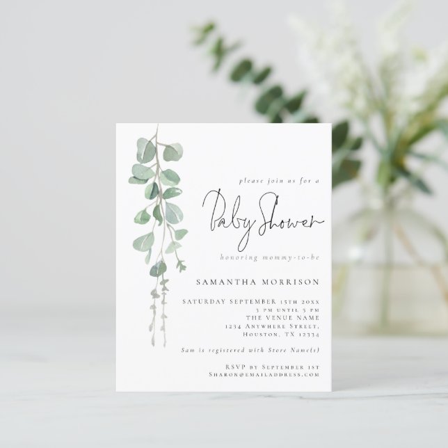 Invitation du Baby shower de script Eucalyptus Bud (Debout devant)