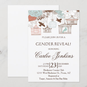 Invitation du Baby shower des cages d'oiseaux révé