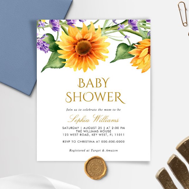 Invitation du Baby shower des tournesols du budget (Créateur téléchargé)