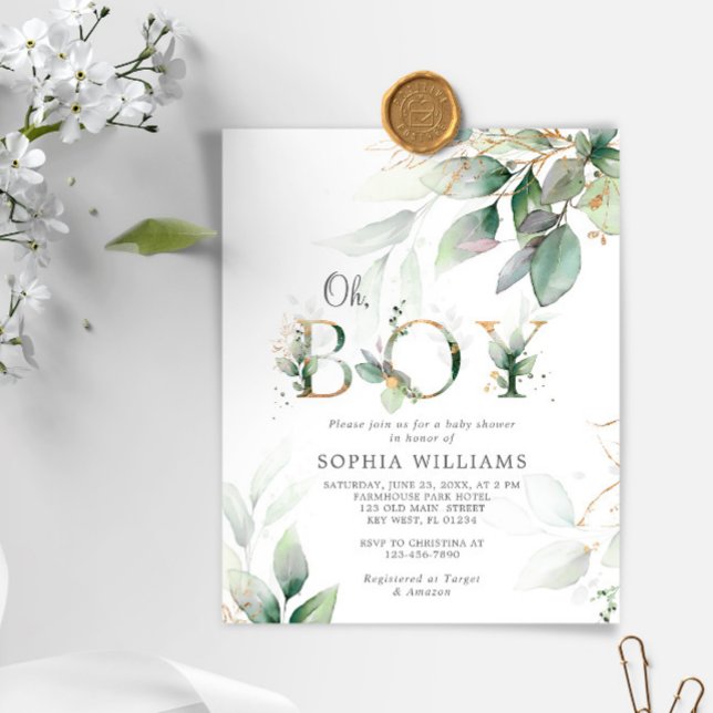 Invitation du Baby shower d'eucalyptus vert du bud (Créateur téléchargé)