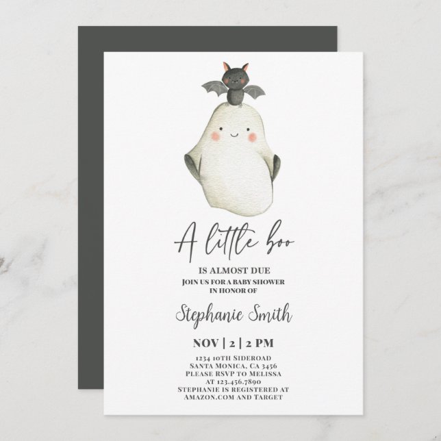 Invitation du Baby shower d'Halloween Little Boo G (Devant / Derrière)