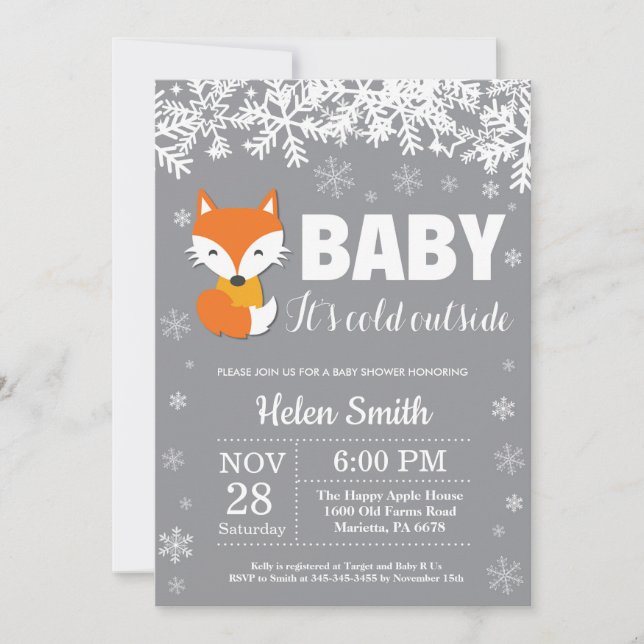 Invitation du Baby shower d'hiver Fox Snowflake (Devant)