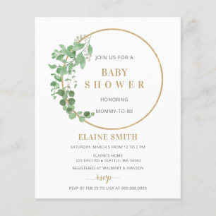 Invitation du Baby shower d'or Budget Greenery