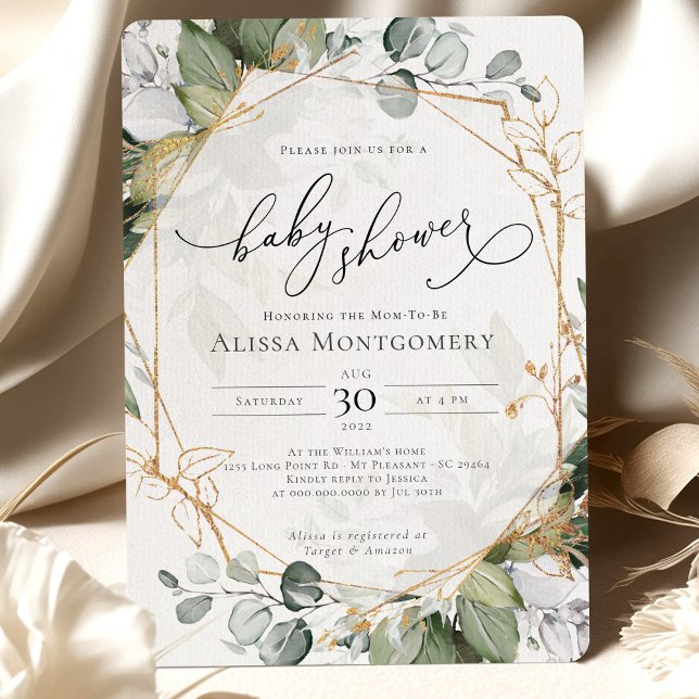 Invitation du Baby shower d'or vert géométrique (Créateur téléchargé)