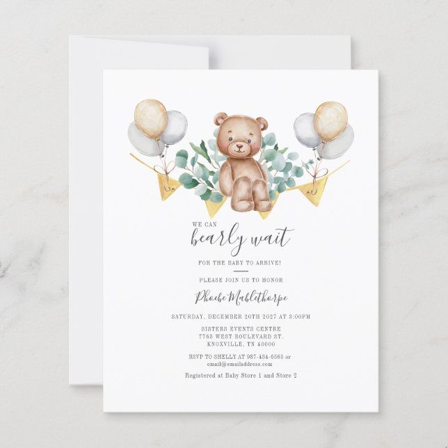 Invitation du Baby shower d'ours à budget (Devant)