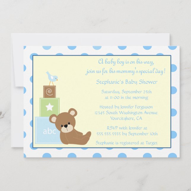 Invitation du baby shower du garçon d'ours et (Devant)