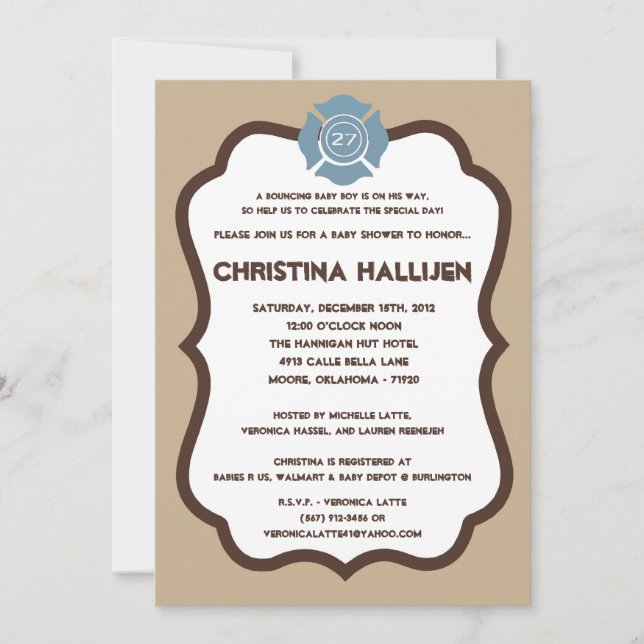 Invitation du Baby shower du moteur d'incendie Noj (Devant)