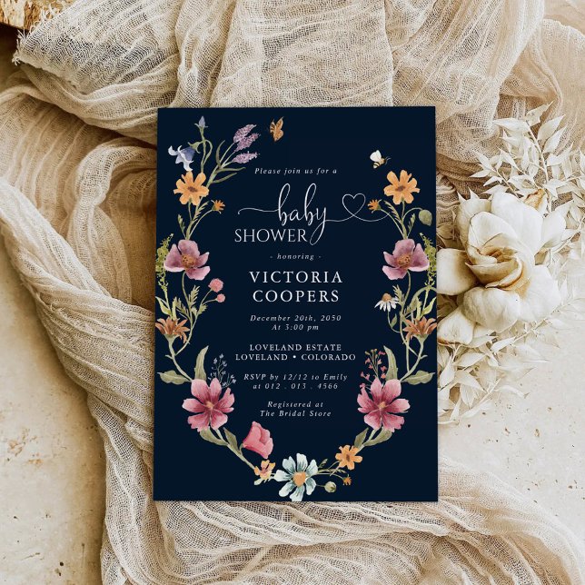 Invitation du Baby shower Fleur sauvage bleu de la (Créateur téléchargé)