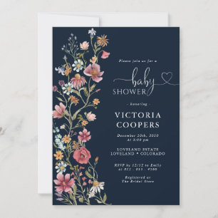 Invitation du Baby shower Fleur sauvage bleu de la