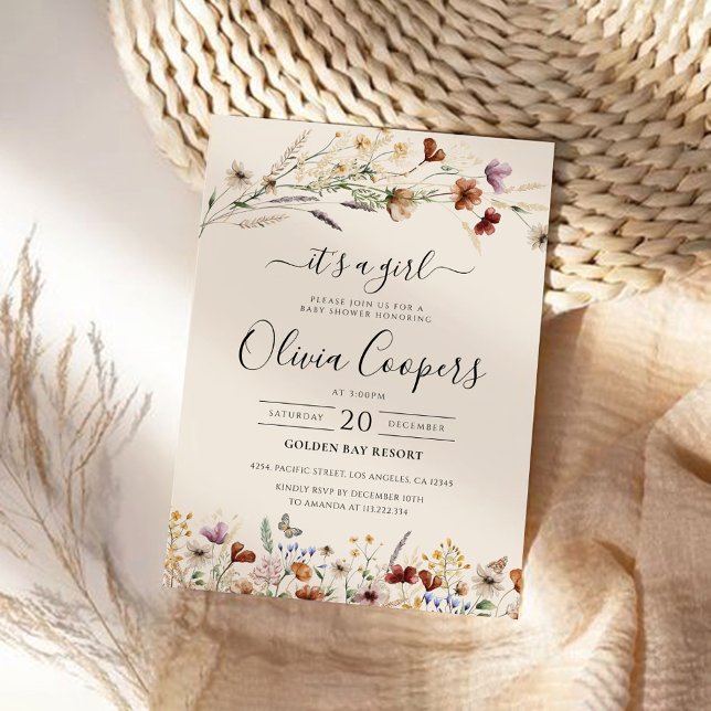 Invitation du Baby shower Fleur sauvage Boho Tiny (Créateur téléchargé)