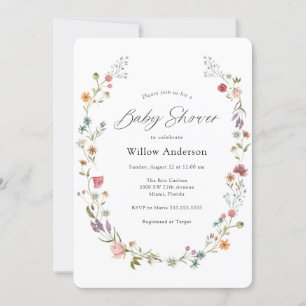Invitation du Baby shower fleur sauvage Wreath