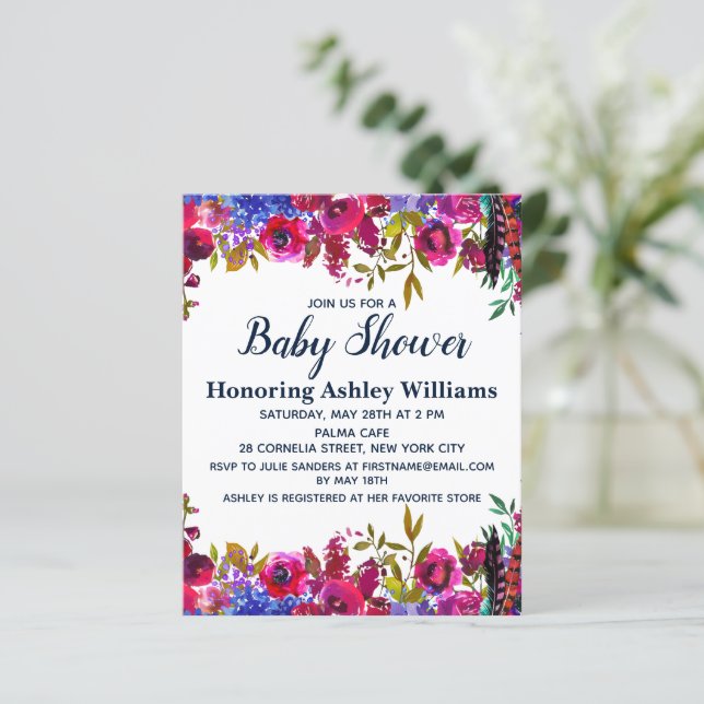 Invitation du Baby shower floral botanique budgéta (Debout devant)