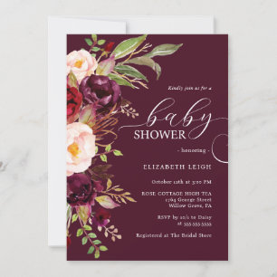 Invitation du Baby shower Floral de Bourgogne
