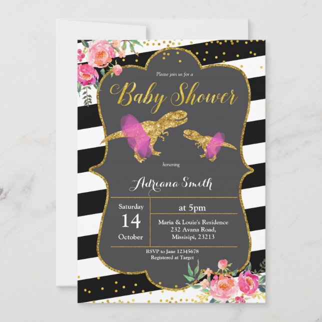 Invitation du Baby shower floral de Dinosaur (Devant)