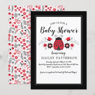 Invitation du Baby shower Floral Red Ladybug