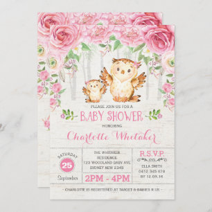 Invitation du Baby shower floral rose de la chouet