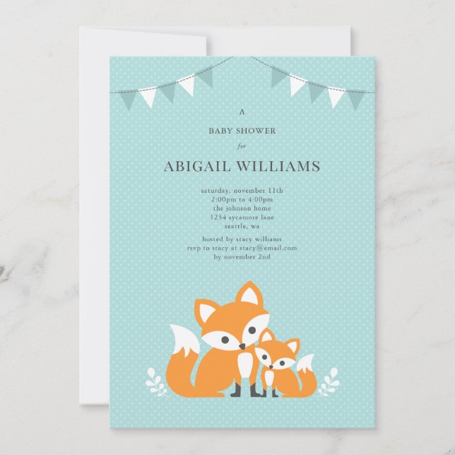 Invitation du Baby shower Fox (Devant)