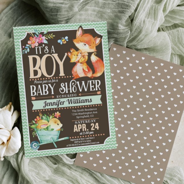 Invitation du Baby shower Fox, Boy Woodland (Créateur téléchargé)