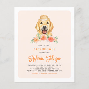 Invitation du Baby shower Golden Retriever Peach