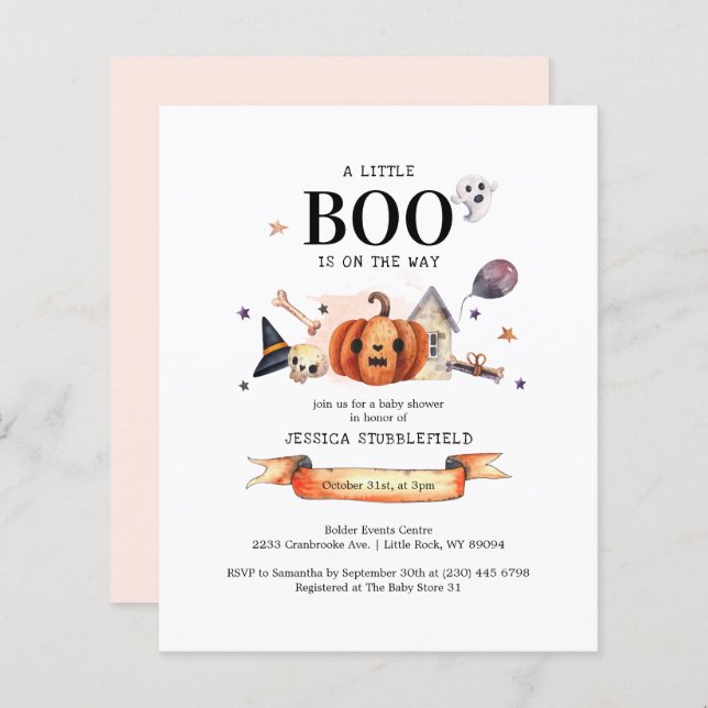 Invitation du Baby shower Halloween Boo Budget (Devant / Derrière)