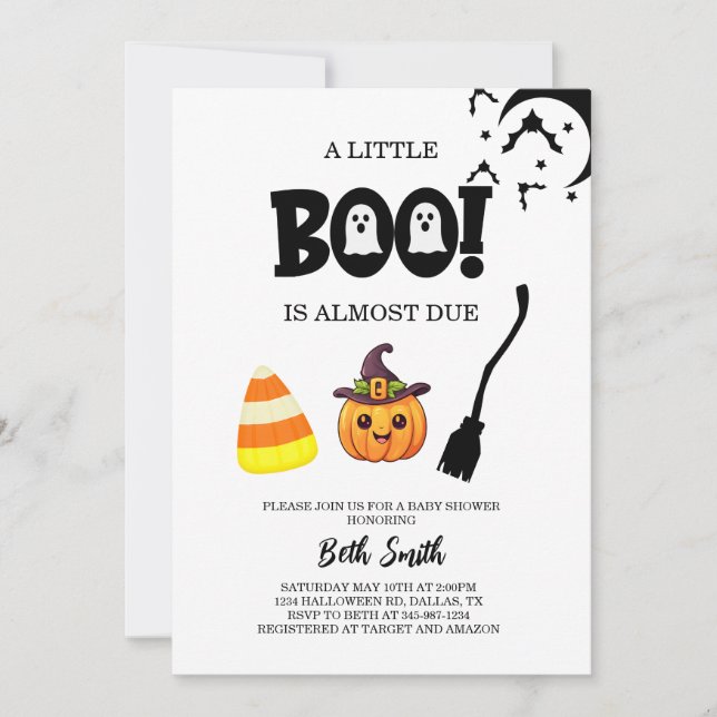 Invitation du Baby shower Halloween Little Boo Pun (Devant)