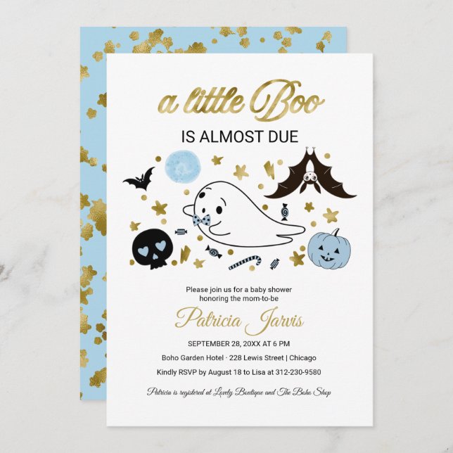 Invitation du Baby shower Little Boo Halloween (Devant / Derrière)