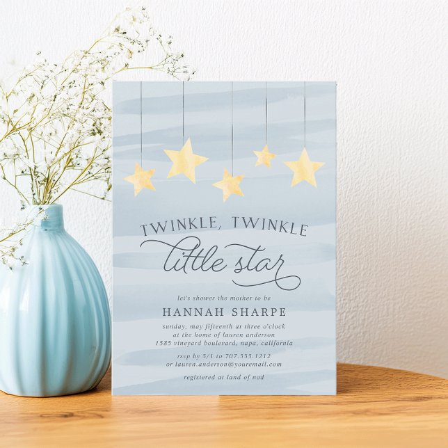 Invitation du Baby shower Little Star | Bleu ciel (Créateur téléchargé)
