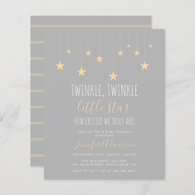 Invitation du Baby shower Little Star Twinkle budg (Devant / Derrière)